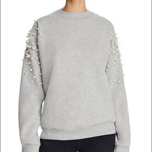 AQUA Grey Pearl Embellished Sweatshirt Size L